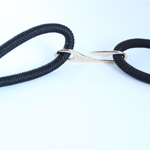 Vintage 80's Black Braided Cord With Gold Tone Hardware Faux Pearls ~S~ - Picture 5 of 5